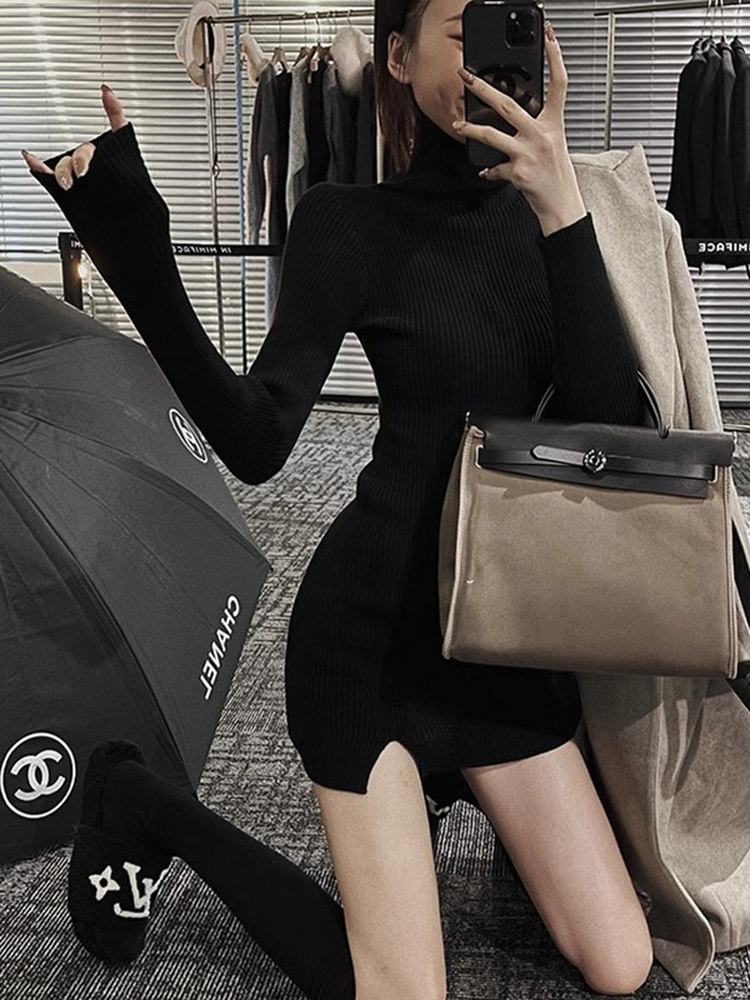 Women Bodycon Mini Knit Dress  - Bodycon Long Sleeve Ribbed Dress 评论和价格
