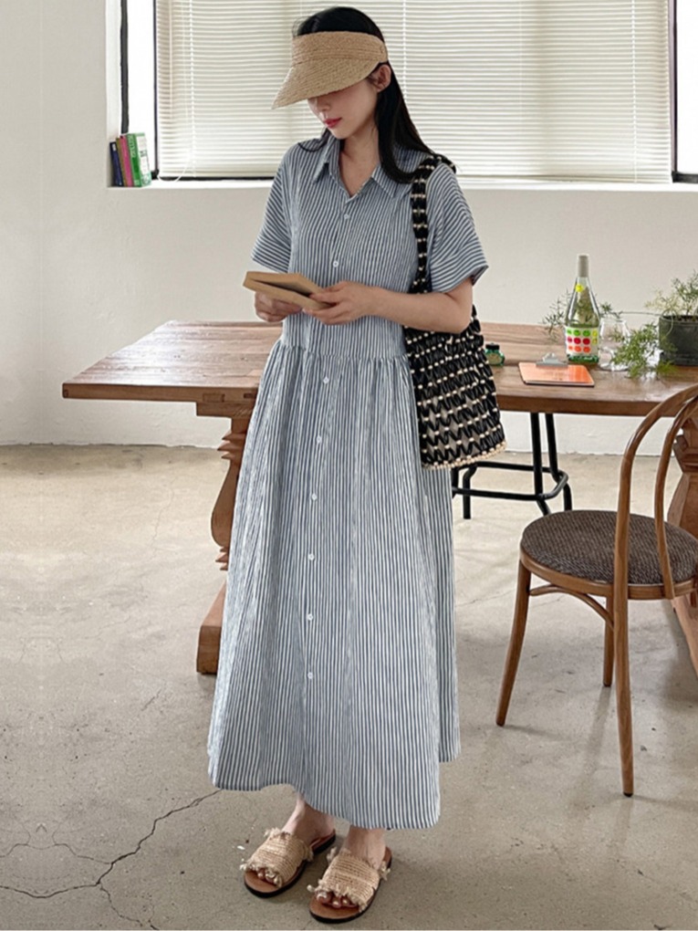 Retro Korean Style Loose Fit S - Korean Style A Line Shirt Dress 评论和价格