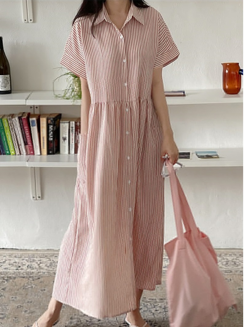 Retro Korean Style Loose Fit S - Korean Style A Line Shirt Dress 评论和价格
