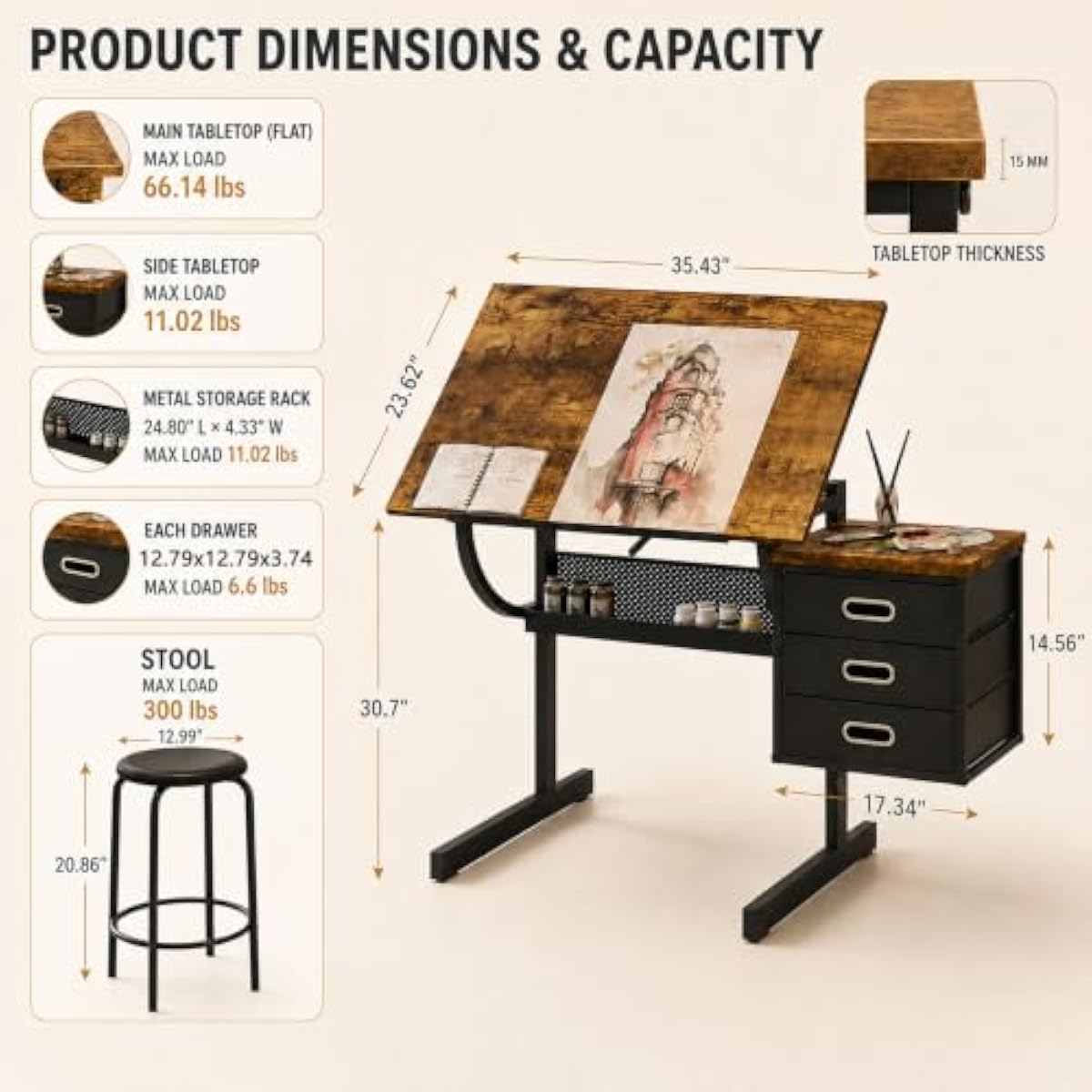 Adjustable Drafting Desk with  - Tops 评论和价格