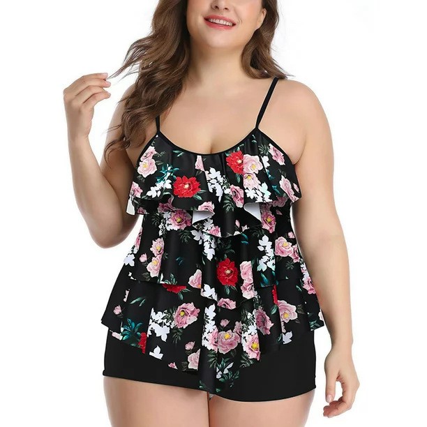 Tankini Woman Bikini Floral Pr - Tops 评论和价格