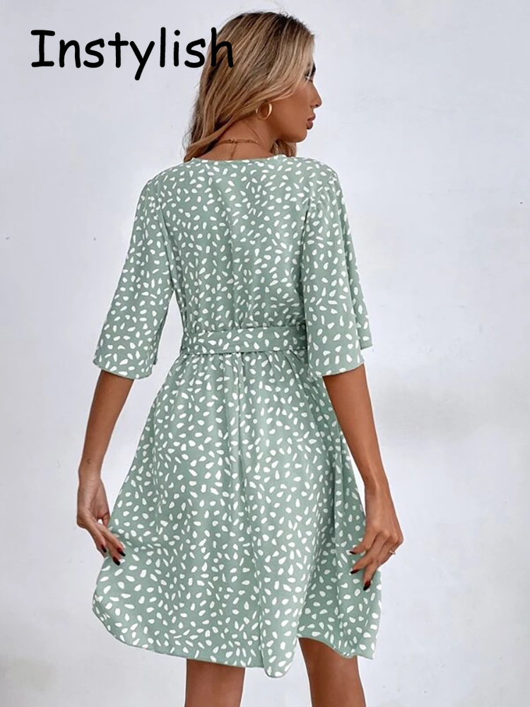 Casual Dot Print Mini Dress wi - French Vintage Floral Midi Dress 评论和价格