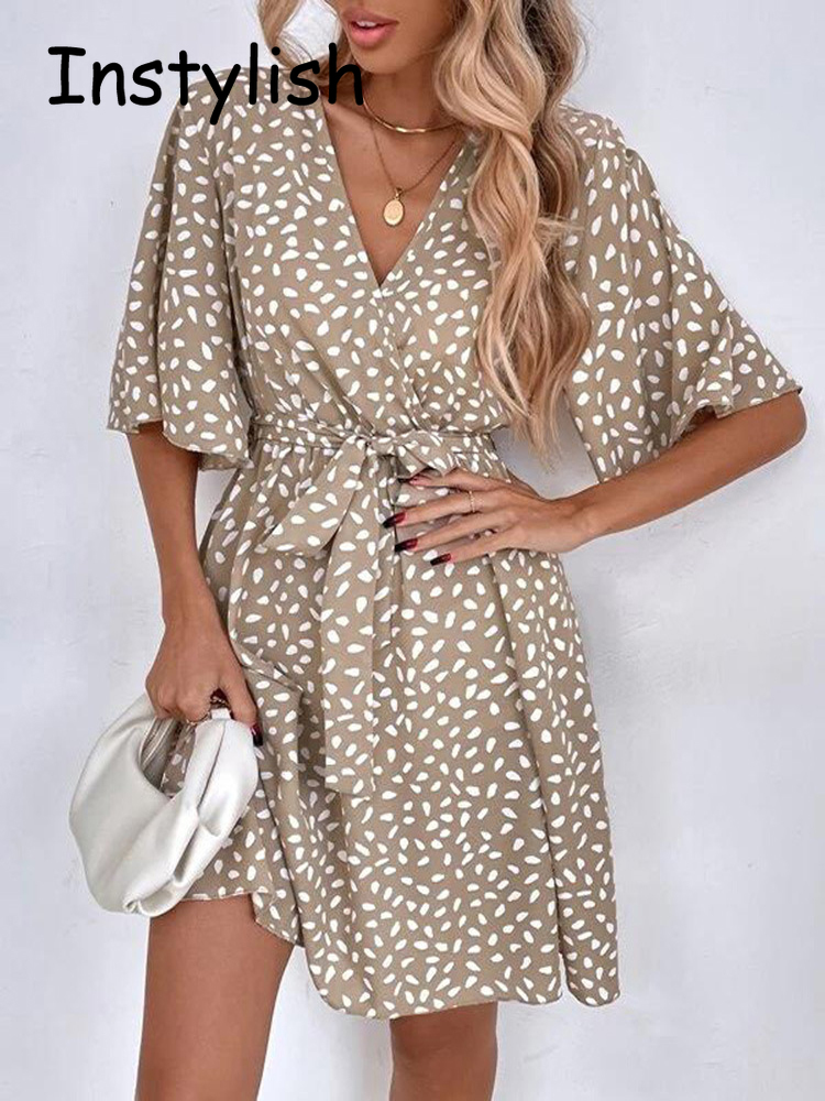 Casual Dot Print Mini Dress wi - French Vintage Floral Midi Dress 评论和价格