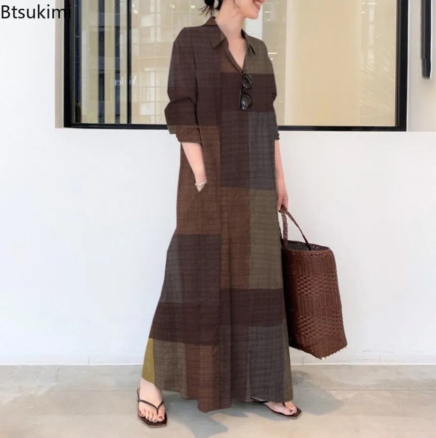 Fashion New Shirt Dress Women  - Casual Loose Linen Shirt Dress 评论和价格