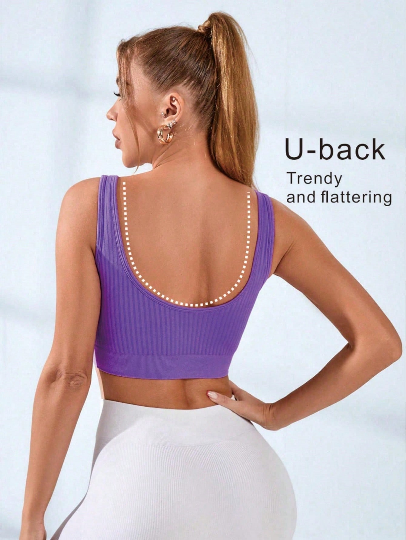 Women's Ribbed U-Neck Sports B - Seamless Ribbed Workout Tank Top 评论和价格