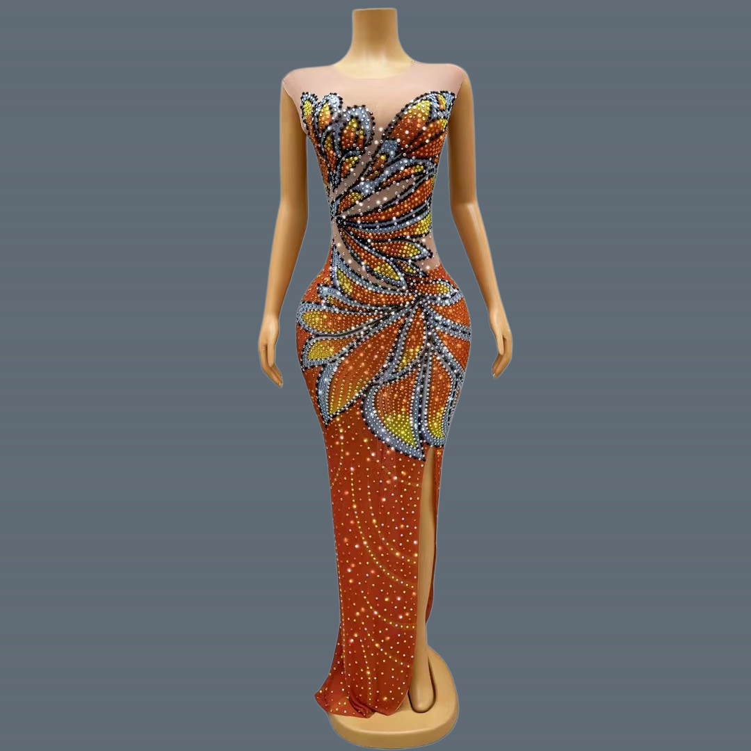 Women Sleeveless Mesh Maxi Dre - Sparkly Rhinestone Club Party Dress 评论和价格