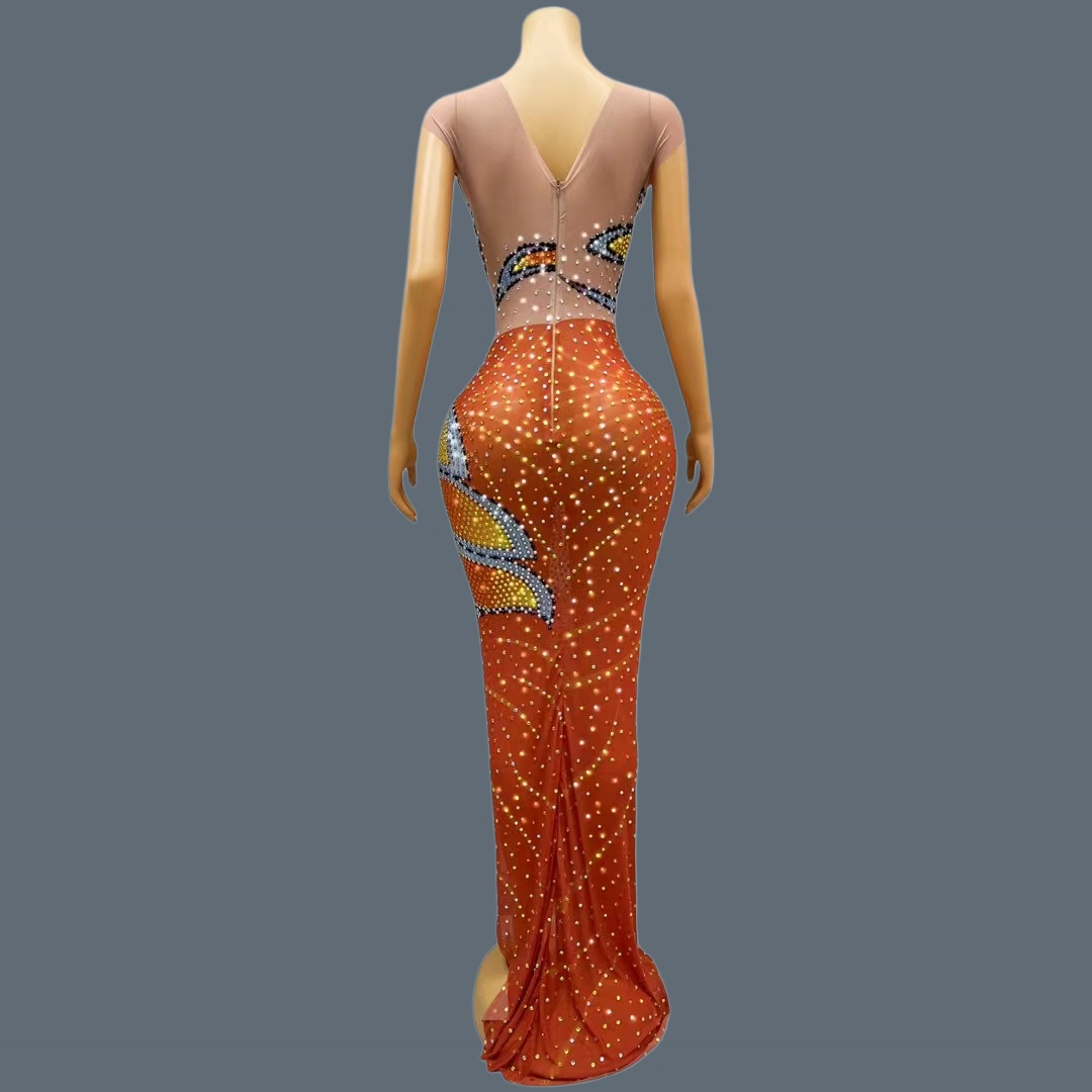 Women Sleeveless Mesh Maxi Dre - Sparkly Rhinestone Club Party Dress 评论和价格