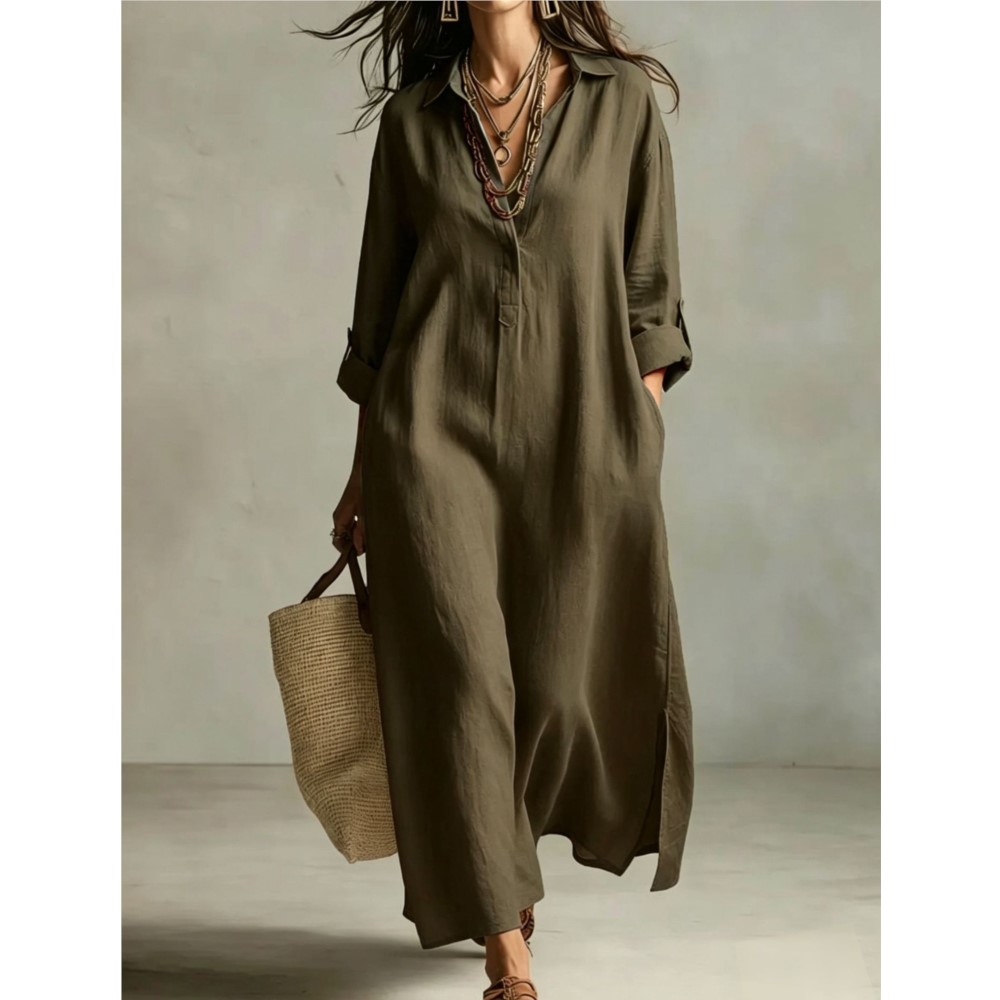 Women Vintage Linen Shirt Dres - Casual Loose Linen Shirt Dress 评论和价格
