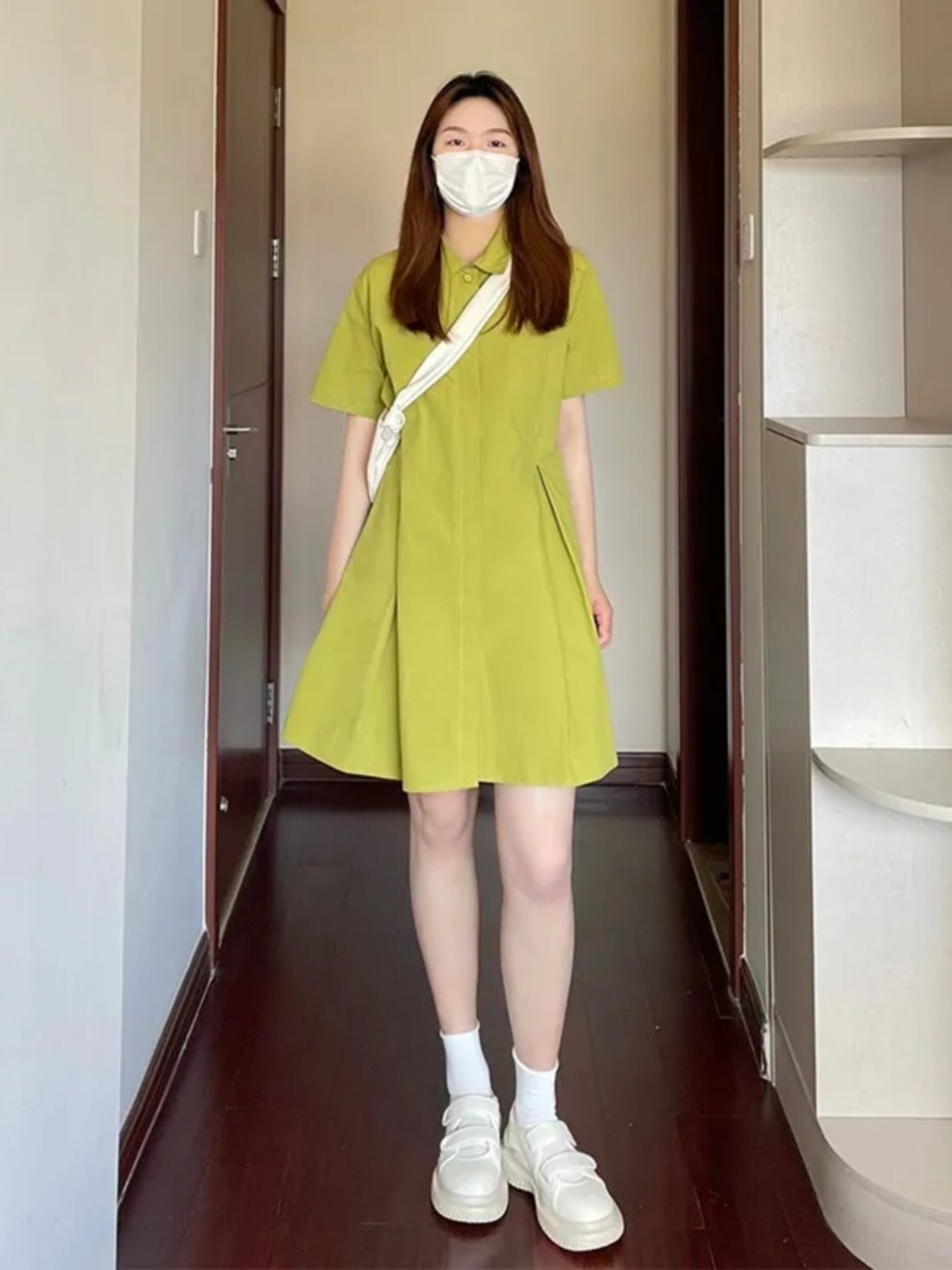plus Size  Collar Dress Women  - Korean Style A Line Shirt Dress 评论和价格