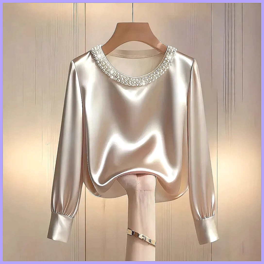 Elegant Beaded Satin Blouse fo - Blouses 评论和价格