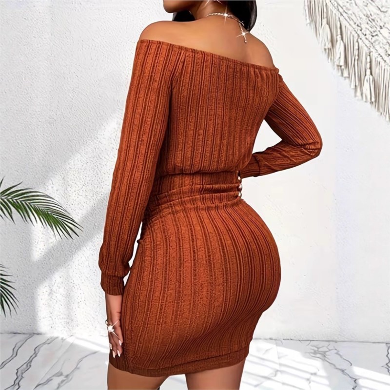 Women's Fashion Dress Spring A - Bodycon Long Sleeve Ribbed Dress 评论和价格