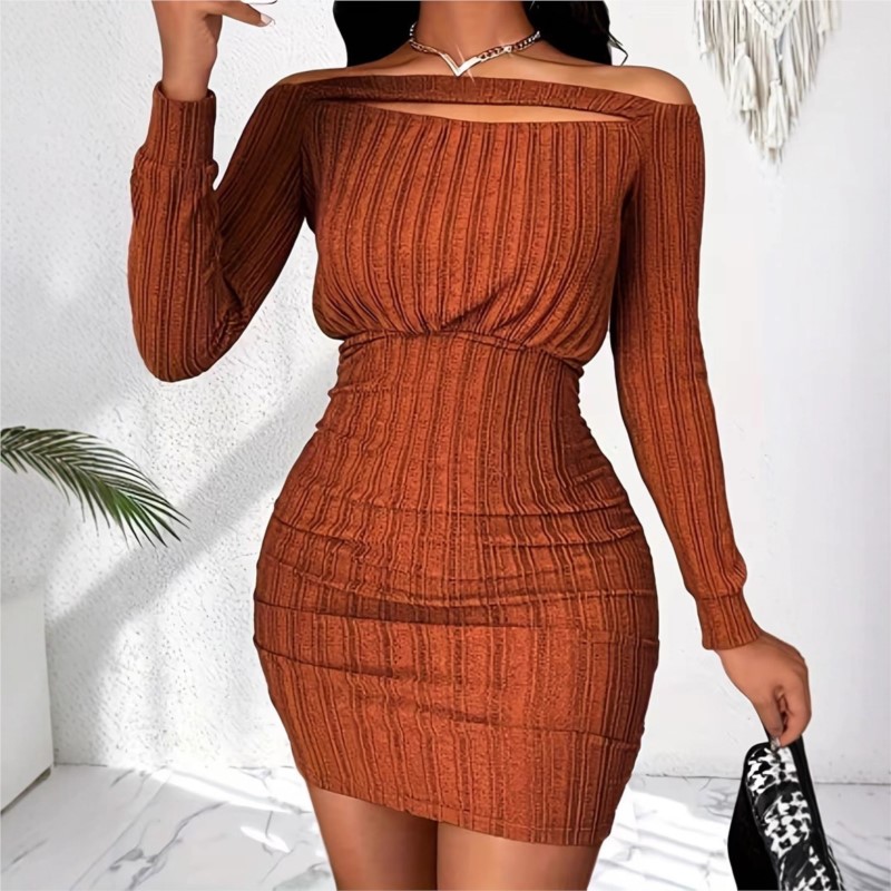 Women's Fashion Dress Spring A - Bodycon Long Sleeve Ribbed Dress 评论和价格