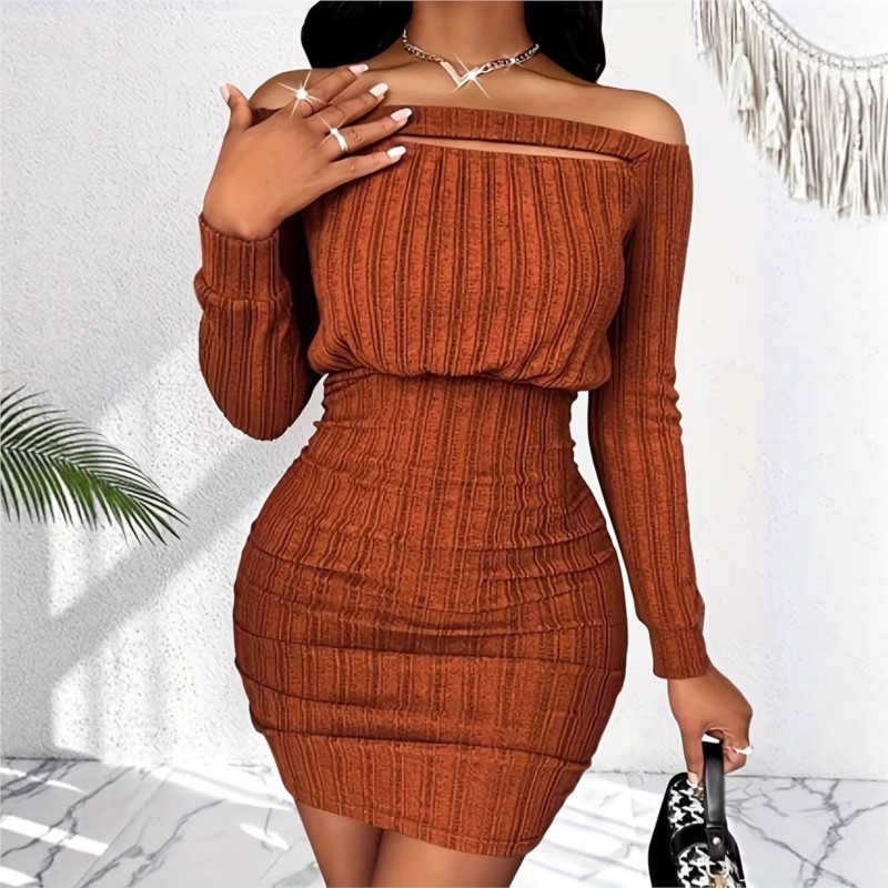 Women's Fashion Dress Spring A - Bodycon Long Sleeve Ribbed Dress 评论和价格