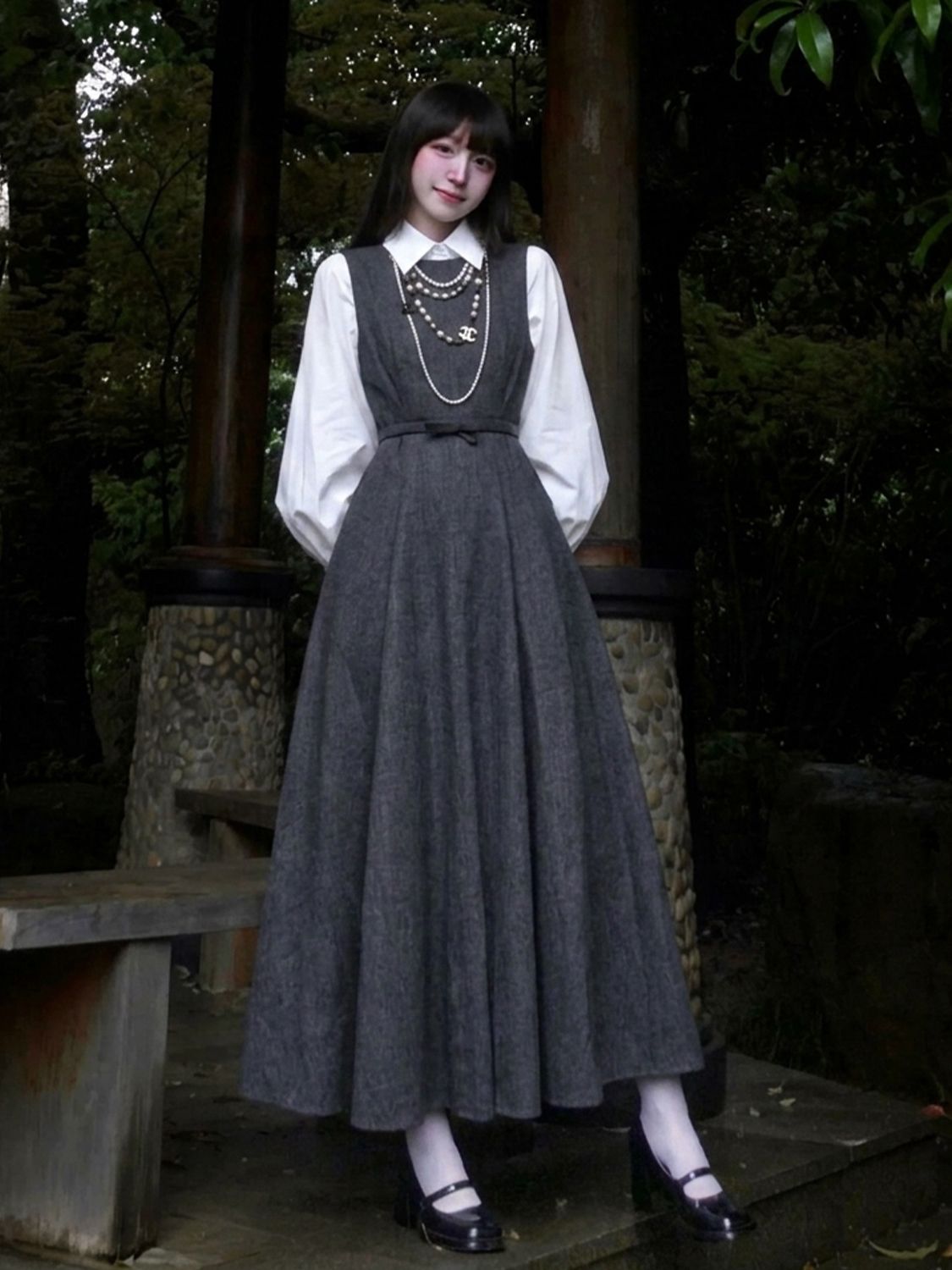Korean Hepburn Style 2 Piece D - Korean Style A Line Shirt Dress 评论和价格