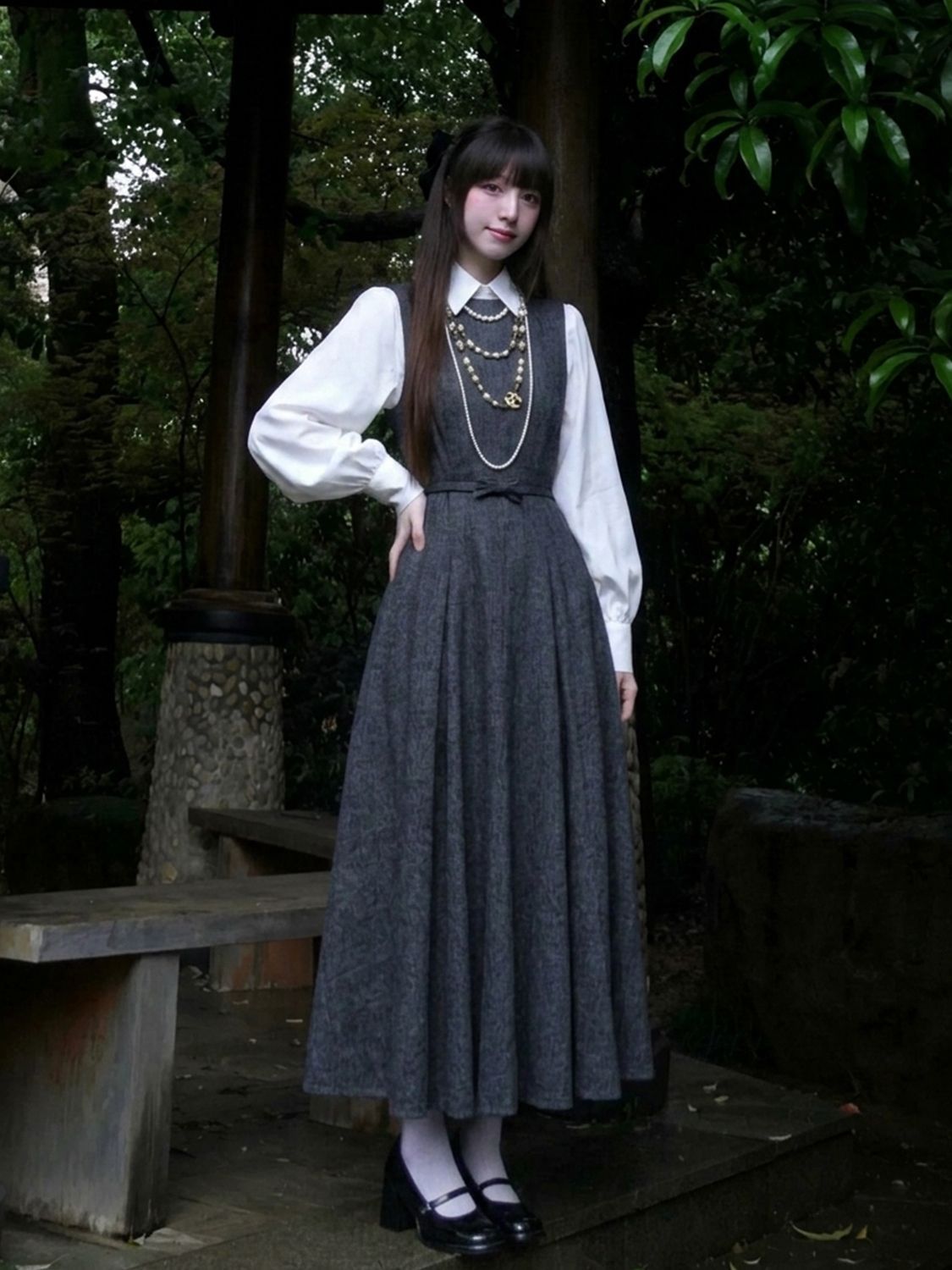 Korean Hepburn Style 2 Piece D - Korean Style A Line Shirt Dress 评论和价格
