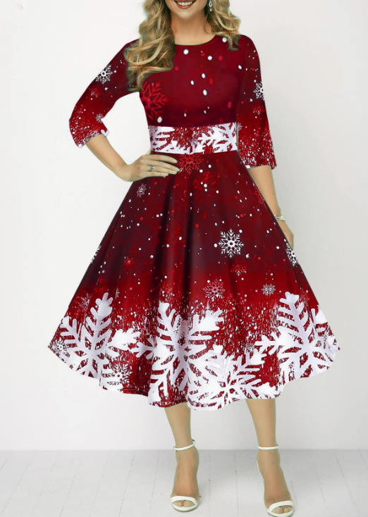 Winter Christmas Dresses Women - French Vintage Floral Midi Dress 评论和价格
