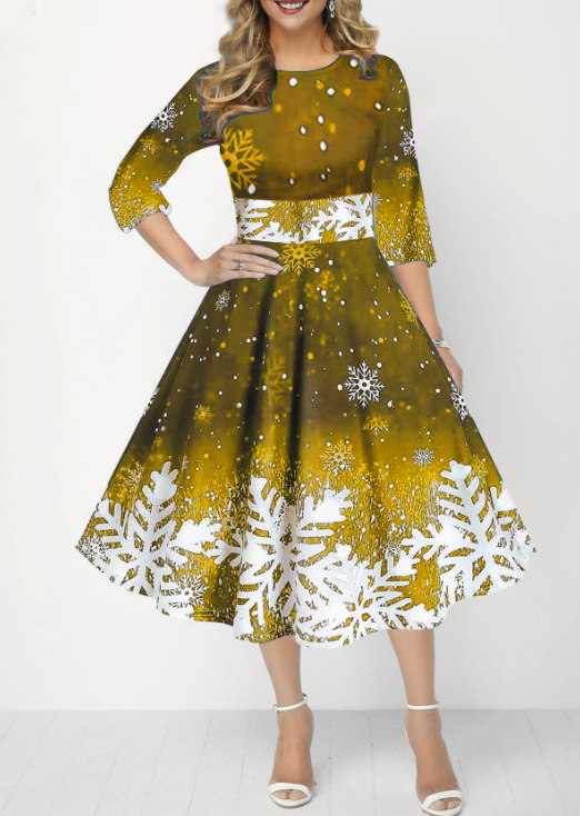 Winter Christmas Dresses Women - French Vintage Floral Midi Dress 评论和价格