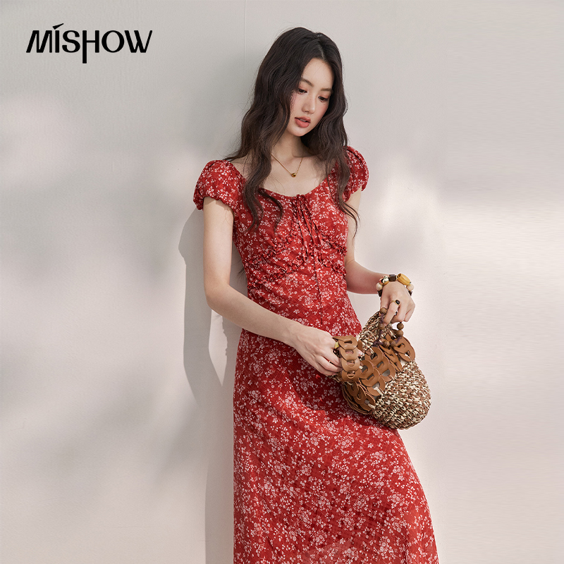 MISHOW Women's Vintage Red Flo - French Vintage Floral Midi Dress 评论和价格