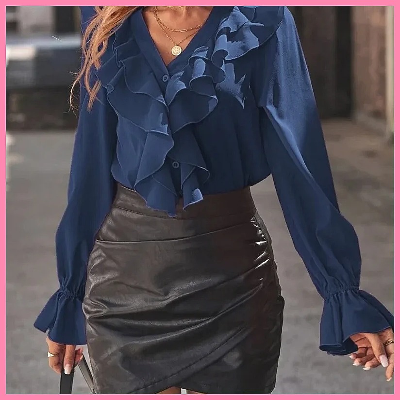 2025 Fashion V-Neck Ruffle Fla - Blouses 评论和价格