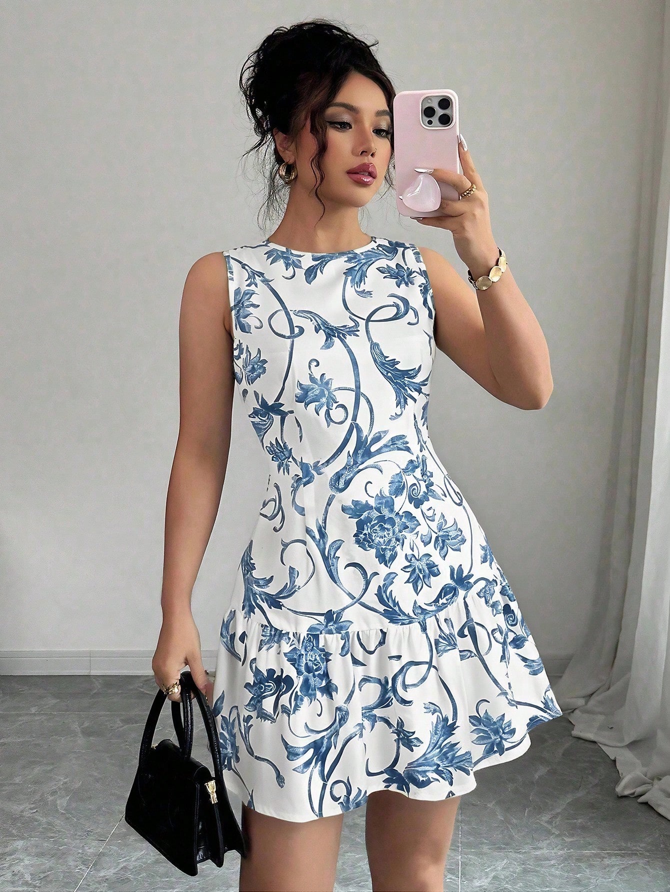 Women's Floral Print Sleeveles - French Vintage Floral Midi Dress 评论和价格
