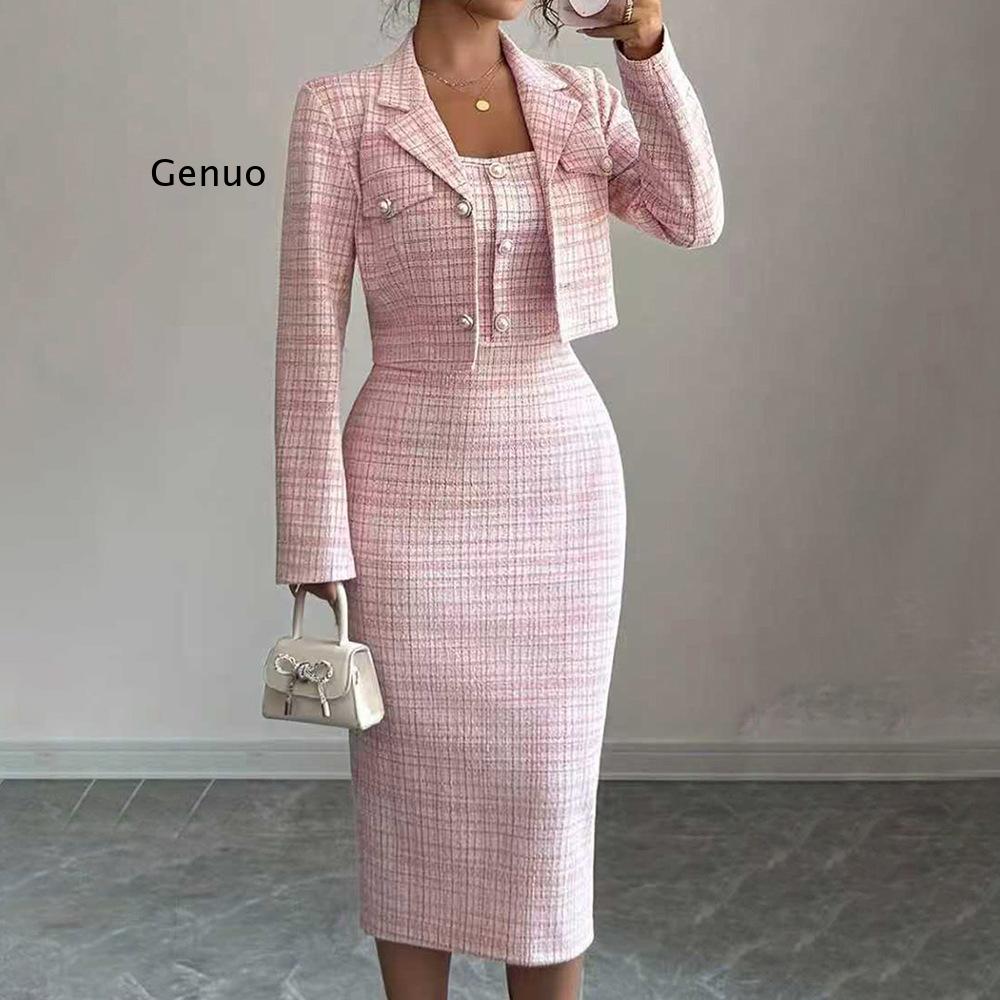 2026 New Women Elegant Tweed T - Tweed Two Piece Blazer Dress 评论和价格