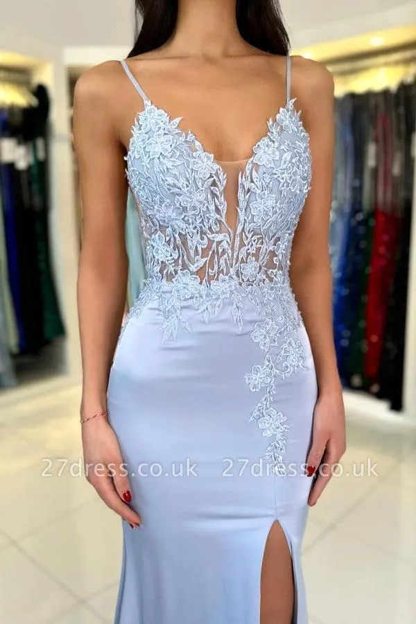 Elegant Mermaid Light Blue Pro - Elegant Satin Evening Gown Split 评论和价格