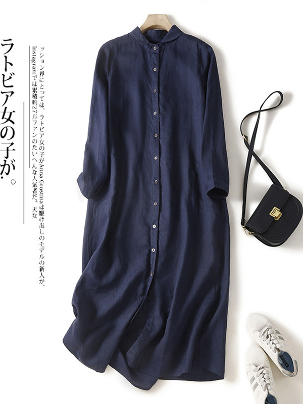 Casual Cotton Linen Loose Shir - Casual Loose Linen Shirt Dress 评论和价格