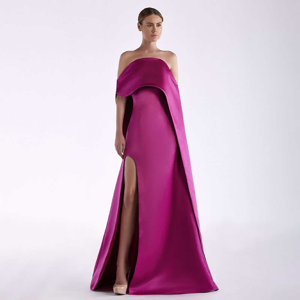Fuchsia Satin Evening Dress St - Elegant Satin Evening Gown Split 评论和价格