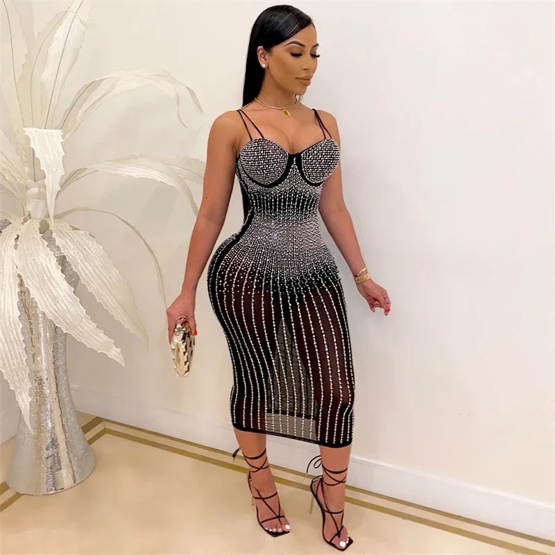 Sexy See Through Rhinestone Dr - Sparkly Rhinestone Club Party Dress 评论和价格