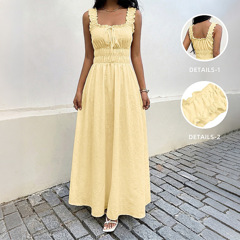 Summer Sleeveless Square Neck  - Boho Summer Beach Maxi Dress 评论和价格
