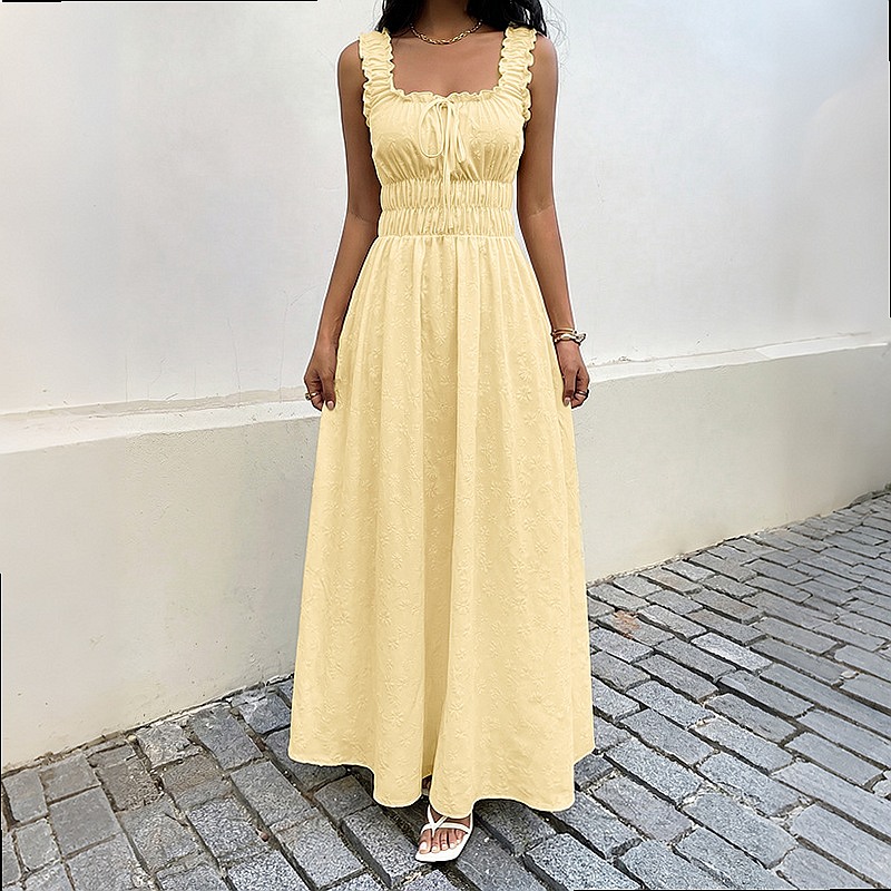 Summer Sleeveless Square Neck  - Boho Summer Beach Maxi Dress 评论和价格