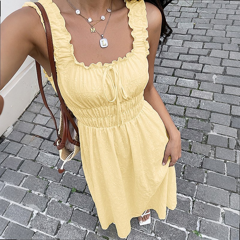 Summer Sleeveless Square Neck  - Boho Summer Beach Maxi Dress 评论和价格