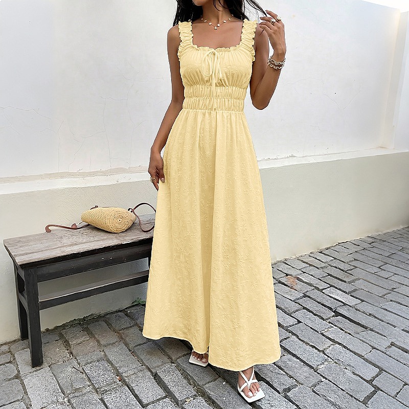 Summer Sleeveless Square Neck  - Boho Summer Beach Maxi Dress 评论和价格