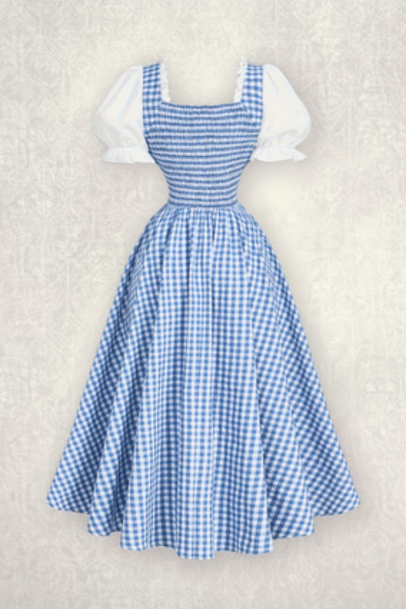 Ladies' Fashion Blue and White - French Vintage Floral Midi Dress 评论和价格