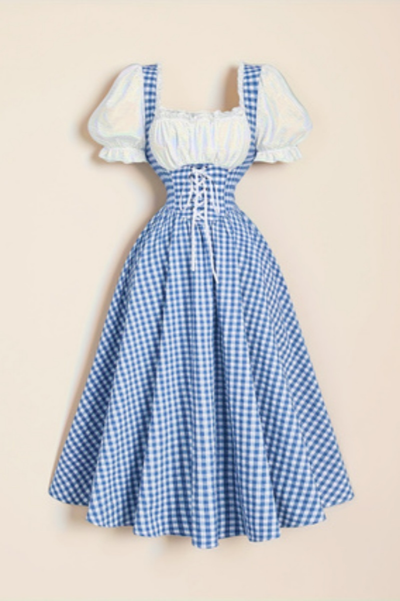 Ladies' Fashion Blue and White - French Vintage Floral Midi Dress 评论和价格