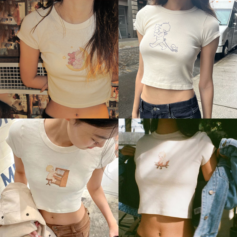 Angel Baby Graphic Slim T-shir - Y2K Graphic Baby Tee Crop 评论和价格