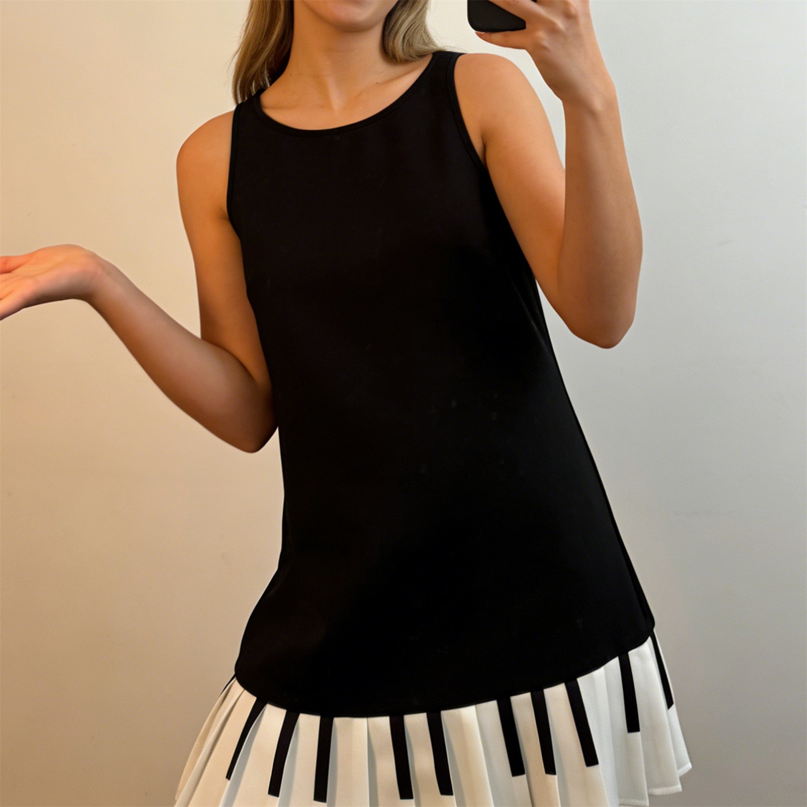 Womens Y2K Piano Key Pleated M - Y2K Backless Halter Mini Dress 评论和价格