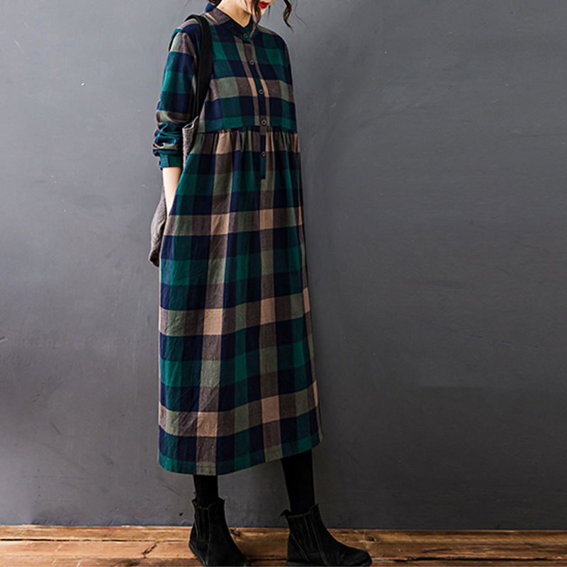 Women Autumn New Vintage Mori  - Casual Loose Linen Shirt Dress 评论和价格