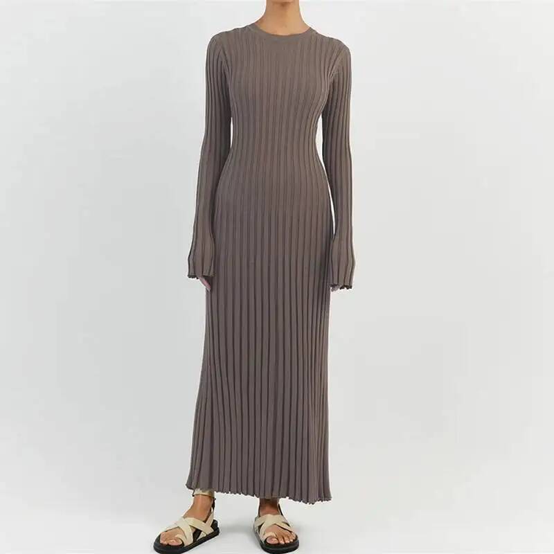 Women Elegant Ribbed Knit Full - Bodycon Long Sleeve Ribbed Dress 评论和价格