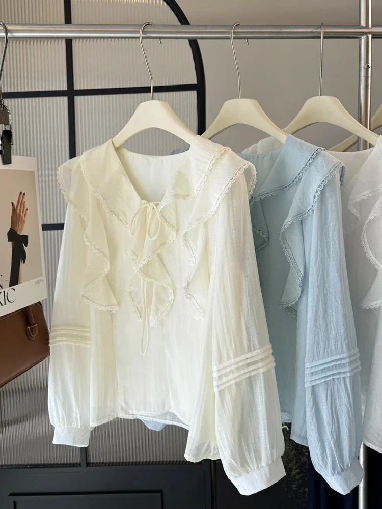 French V-Neck Chic Long Sleeve - Blouses 评论和价格