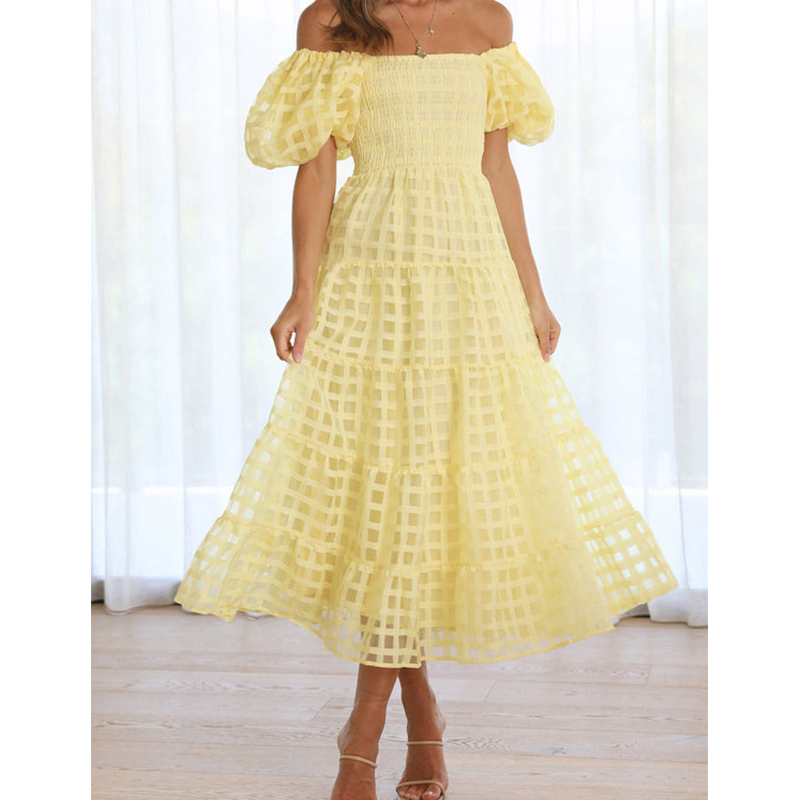 Elegant Off Shoulder Women's S - Off Shoulder Puff Sleeve Sundress 评论和价格